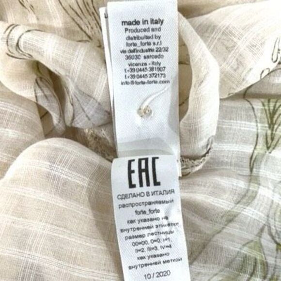 Forte Forte Cream Lily Print Italy Silk Blend Button Front Shirt Size 0 - Picture 10 of 11